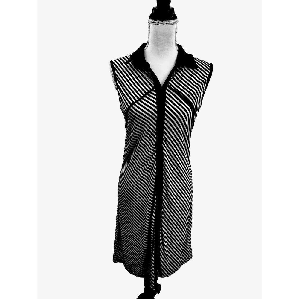 Reborn J Black and White Striped Sleeveless Dress
